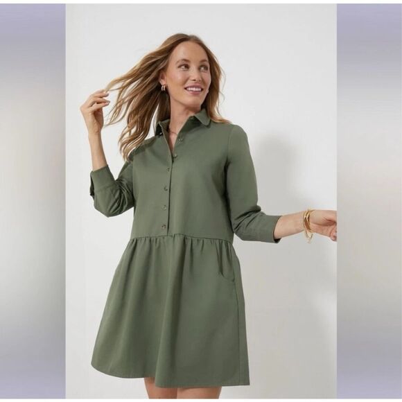 Tuckernuck Dresses & Skirts - Tuckernuck Stretch Twill Hayes Shirt Dress Jade Green Pockets Collar Size Small